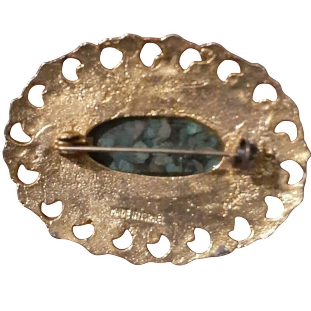 Vtg Israeli Israel Gold Washed Silver Eilat Chip Cabochon Pin Brooch - Picture 3 of 3